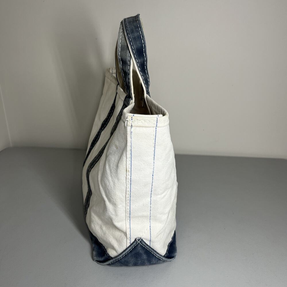 Vintage LL Bean Boat Tote Canvas Bag Distressed Sawtooth Crinkle Tag Maine White - Picture 3 of 16